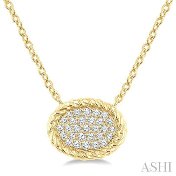 1/5 Ctw Pave Set Oval Shape Round Cut Diamond Fashion Pendant With Chain in 10K Yellow Gold